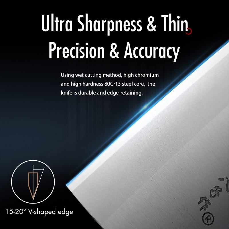 SHI BA ZI ZUO SHI BA ZI ZUO Cleaver Knife Meat Cleaver 8-inch Professional Chef Knife Stainless Steel Vegetable Knife Safe Non-stick Finish Blade with Anti-slip Wooden Handle  - Image 4