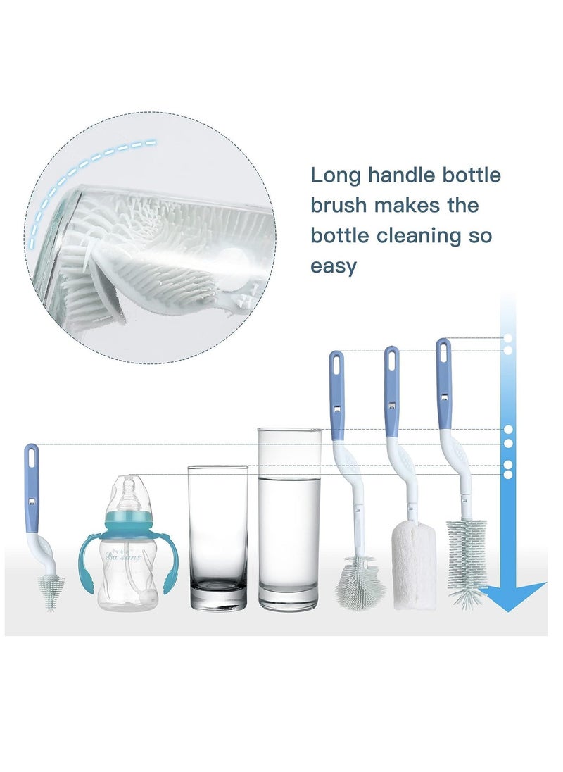 SYOSI - Baby Bottle Brush and Drying Rack Rotating Silicone Bottle Brush with Long Handle Bottle Drying Rack with Bottle Cleaner Brush Nipple Straw Cleaner Blue Rotating Brush Drying Rack - Image 1