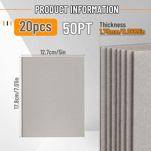JNENERY 20Pcs Chipboard, 5 x 7" Book Board for Book Binding, 50pt Cover Cardboard Sheets for Crafts, Thick Sturdy Kraft Board, Heavy Duty Chip Board for Bookbinding, DIY Projects, Packaging - Image 2