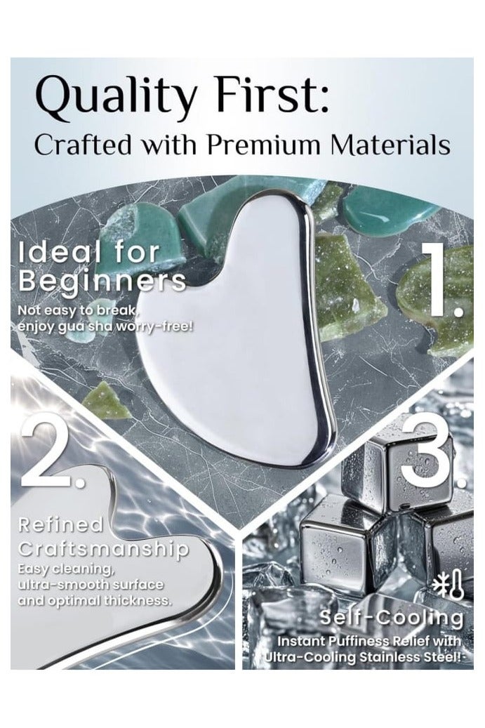 traditious Gua Sha Facial Tool – Stainless Steel Guasha Scraping Massage Tool for Face & Body, Jawline Sculpting, Puffiness & Tension Relief, Skin Care Gift – Silver - Image 2