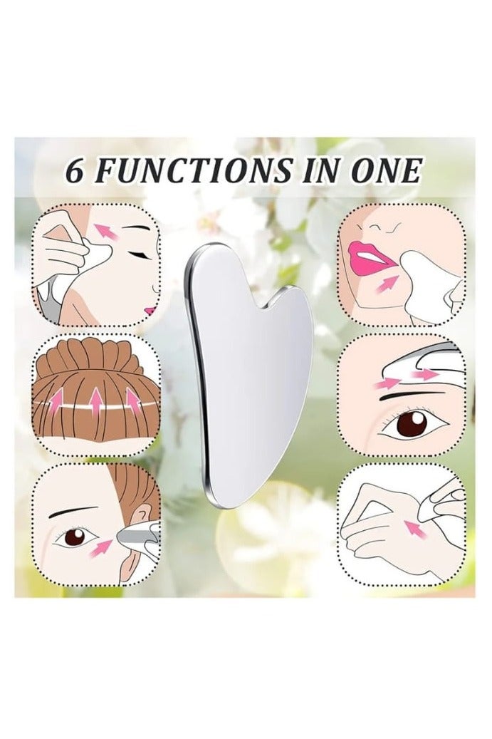 traditious Gua Sha Facial Tool – Stainless Steel Guasha Scraping Massage Tool for Face & Body, Jawline Sculpting, Puffiness & Tension Relief, Skin Care Gift – Silver - Image 3