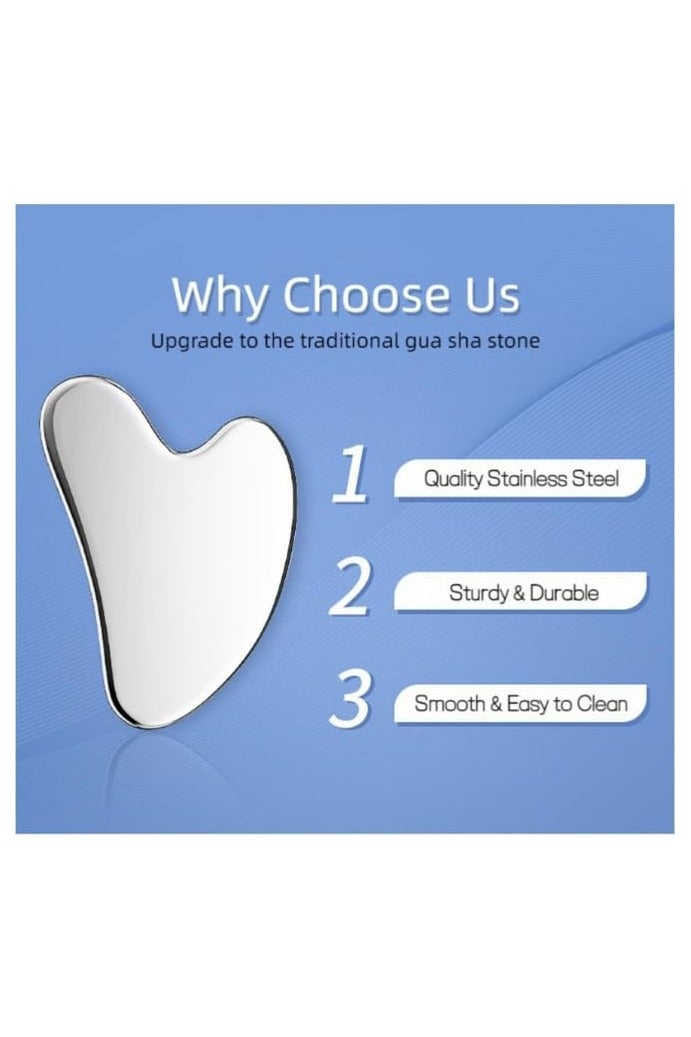 traditious Gua Sha Facial Tool – Stainless Steel Guasha Scraping Massage Tool for Face & Body, Jawline Sculpting, Puffiness & Tension Relief, Skin Care Gift – Silver - Image 5