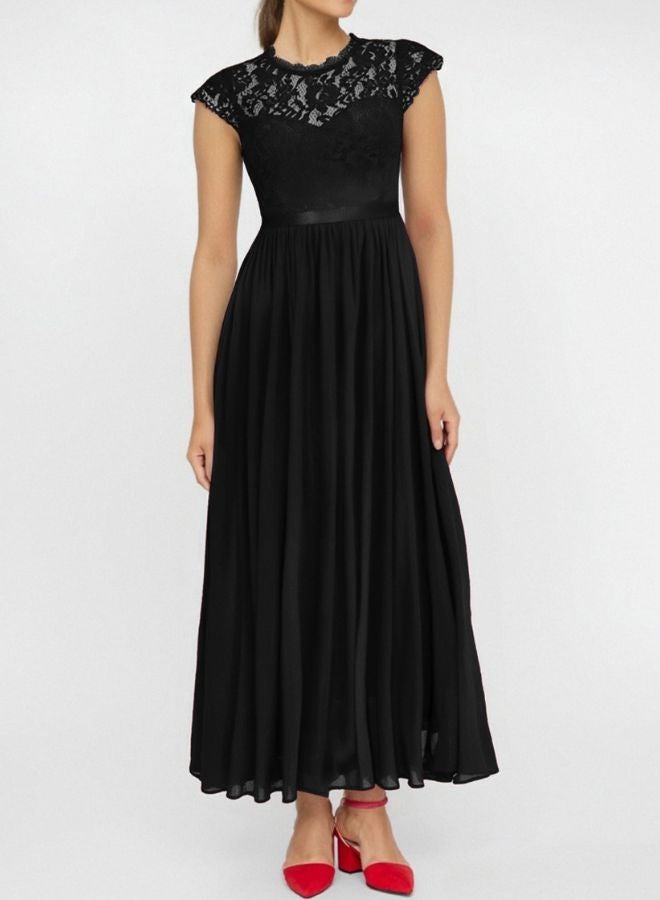 Tepveisoy Fashion Ladies Chiffon Dress Gown Temperament Elegant Lace Long Skirt  - Image 3