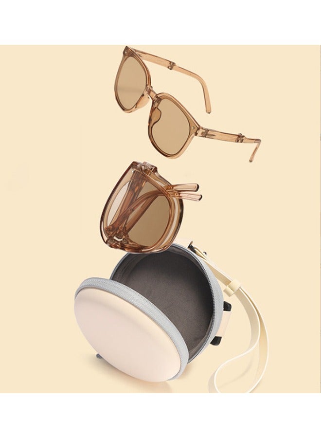 اتش اس نظارات شمسية قابلة للطي مع حقيبة للنساء والرجال - نظارات مربعة قابلة للطي وسهلة الحمل مع عدسات حماية UV400 - نظارات شمسية لحماية من الشمس مناسبة للصيف والنزهات والشاطئ والتخييم، بني - Image 4