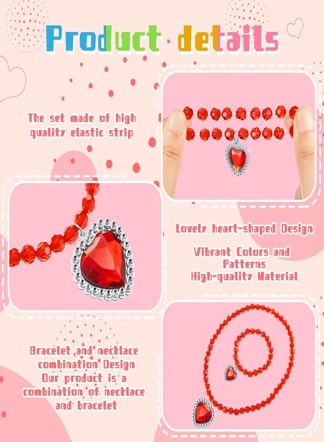 Sureio 7 Sets Girl Dress up Jewelry Toddler Princess Bracelet Necklaces Kids Costume Jewelry Set for Girl Tea Costume Party(Heart Pendant) - Image 3