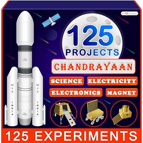 Kit4Curious® Chandrayaan and 125 Science Electricity Magnetism Projects – Rocket, Rover, Lander, Satellite 3D Models with 125 DIY Experiments Gift Toy Learning kit - Image 1
