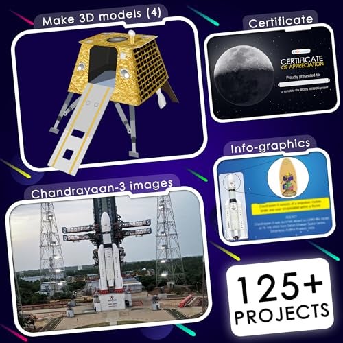 Kit4Curious® Chandrayaan and 125 Science Electricity Magnetism Projects – Rocket, Rover, Lander, Satellite 3D Models with 125 DIY Experiments Gift Toy Learning kit - Image 4