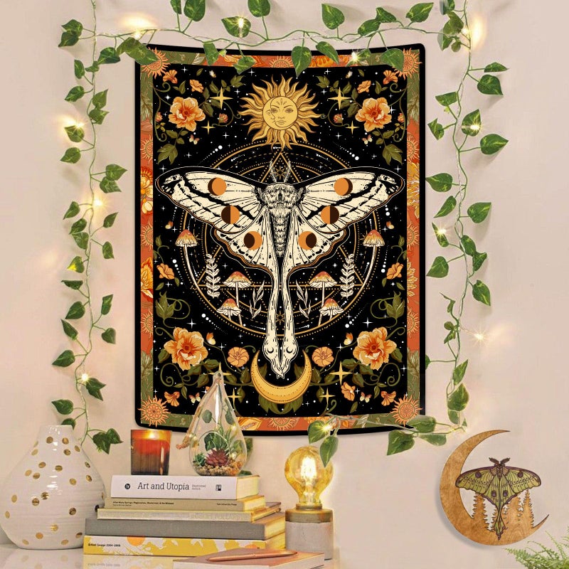 Aipon Orange Moth Tapestry Boho Retro Floral Flowers Tapestries Aesthetic Vintage Mushroom Tapestries for Bedroom Indie Small Tapestry Wall Hanging for Living Room Dorm (30'' Ã— 40'', Orange) - Image 5