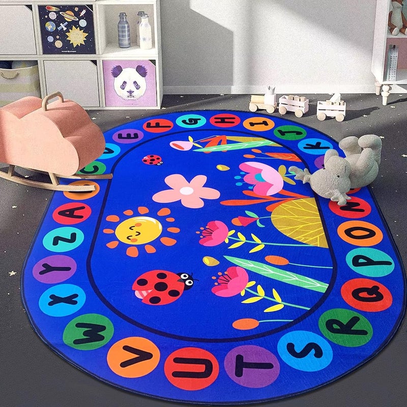 USTIDE Large Oval Kids Rug 6X9,ABC Alphabet Letters Educational & Fun Classroom Rug Non-Slip Play Mat Learning Area Rug for Bedroom Playroom Decor - Image 3
