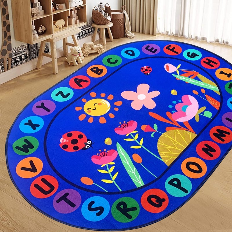 USTIDE Large Oval Kids Rug 6X9,ABC Alphabet Letters Educational & Fun Classroom Rug Non-Slip Play Mat Learning Area Rug for Bedroom Playroom Decor - Image 1