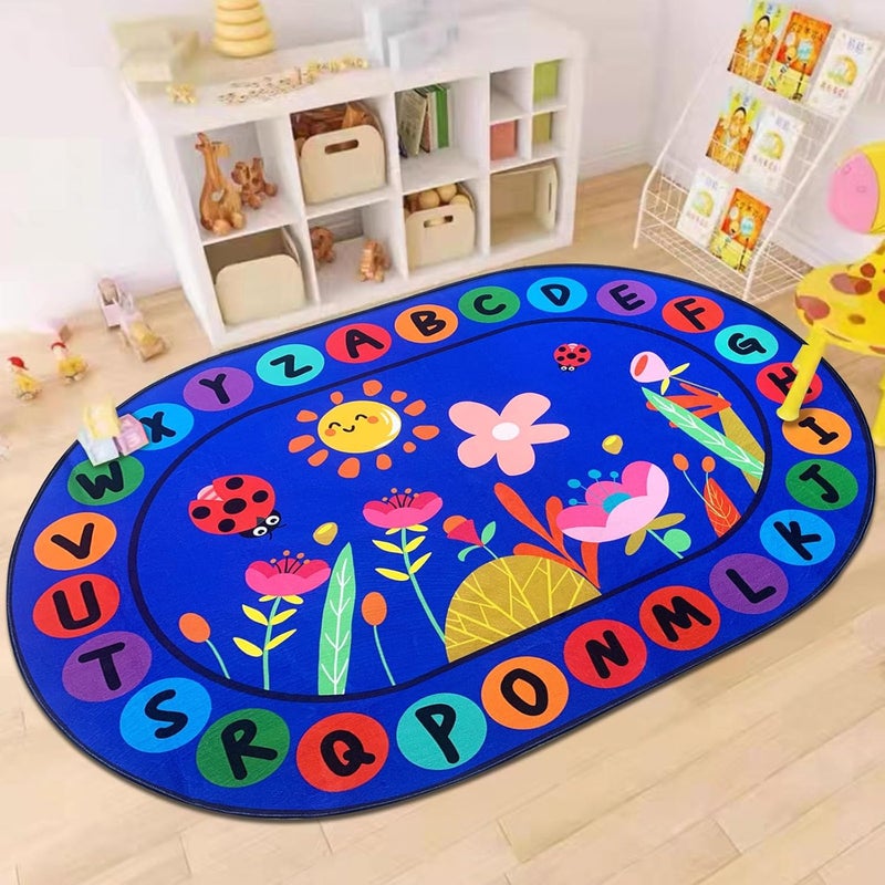 USTIDE Large Oval Kids Rug 6X9,ABC Alphabet Letters Educational & Fun Classroom Rug Non-Slip Play Mat Learning Area Rug for Bedroom Playroom Decor - Image 4