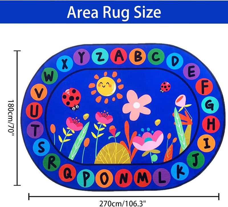 USTIDE Large Oval Kids Rug 6X9,ABC Alphabet Letters Educational & Fun Classroom Rug Non-Slip Play Mat Learning Area Rug for Bedroom Playroom Decor - Image 2