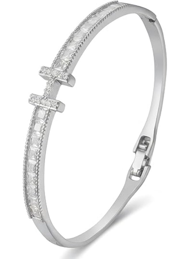 Runyang Women's Silver Bracelets, H-Shape Charm Bracelet, Dainty Non-Tarnish Bangle Bracelet Stack Set, Love Jewelry Gift for Women - Image 1