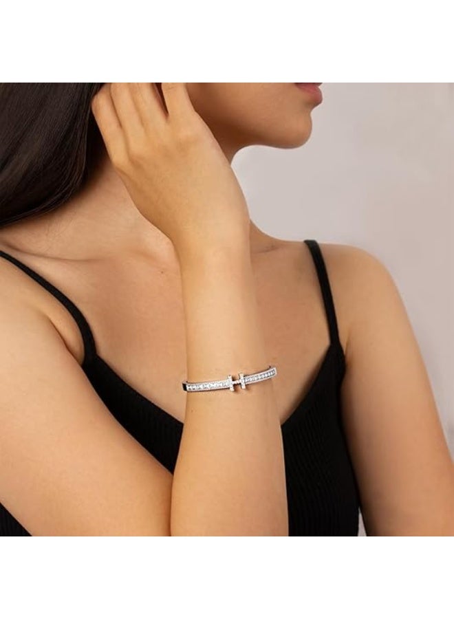 Runyang Women's Silver Bracelets, H-Shape Charm Bracelet, Dainty Non-Tarnish Bangle Bracelet Stack Set, Love Jewelry Gift for Women - Image 2