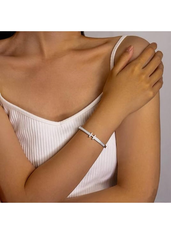 Runyang Women's Silver Bracelets, H-Shape Charm Bracelet, Dainty Non-Tarnish Bangle Bracelet Stack Set, Love Jewelry Gift for Women - Image 3