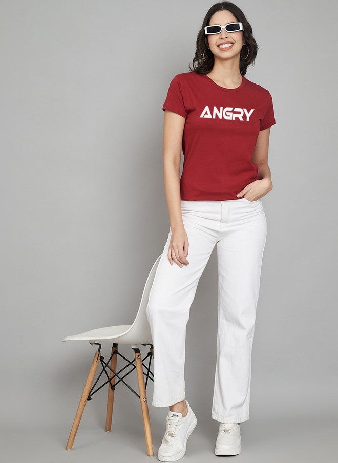 TREND LEVEL Maroon Typography Printed T-shirt for Women - Image 4