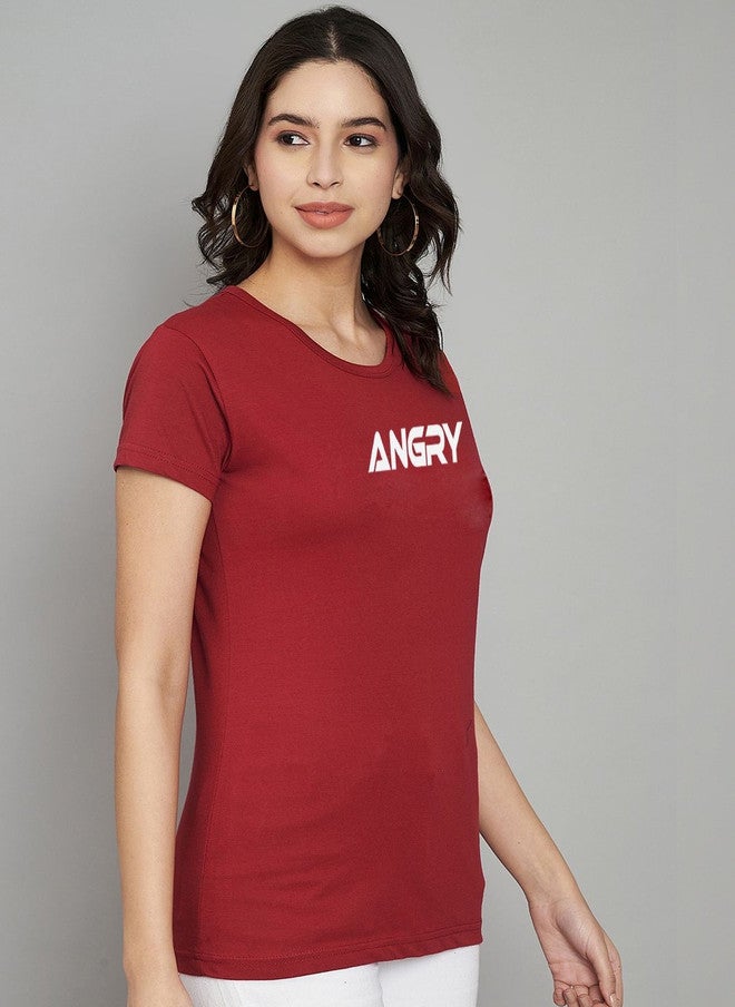 TREND LEVEL Maroon Typography Printed T-shirt for Women - Image 3