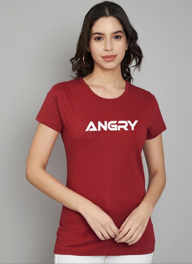 TREND LEVEL Maroon Typography Printed T-shirt for Women - Image 1