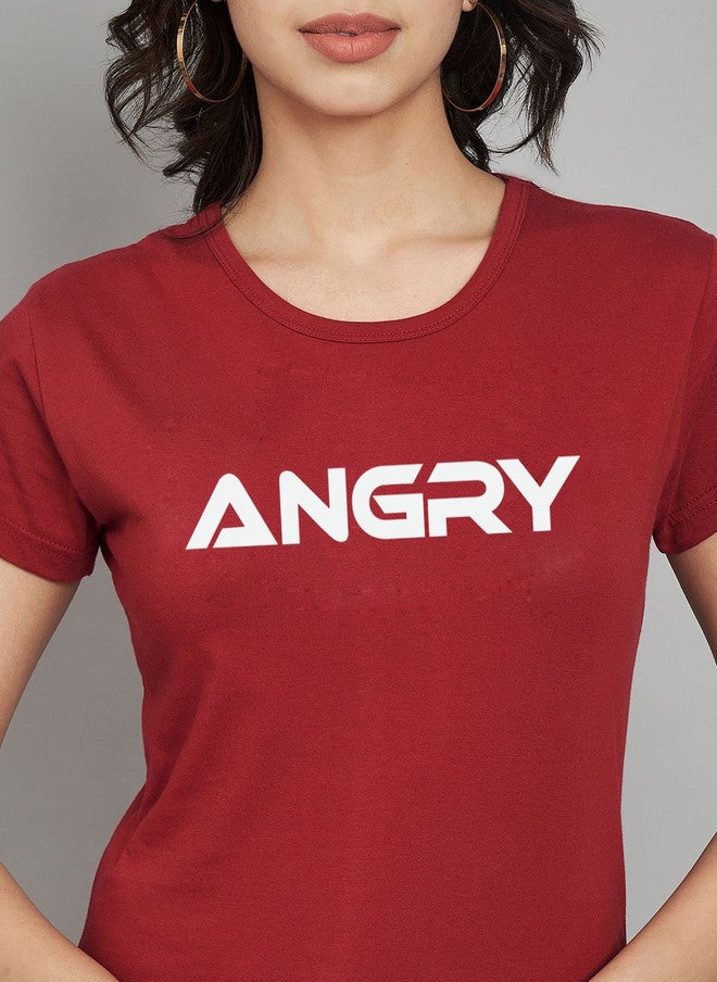 TREND LEVEL Maroon Typography Printed T-shirt for Women - Image 2