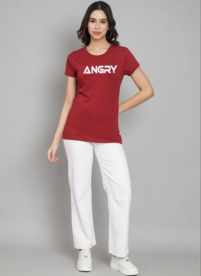 TREND LEVEL Maroon Typography Printed T-shirt for Women - Image 5