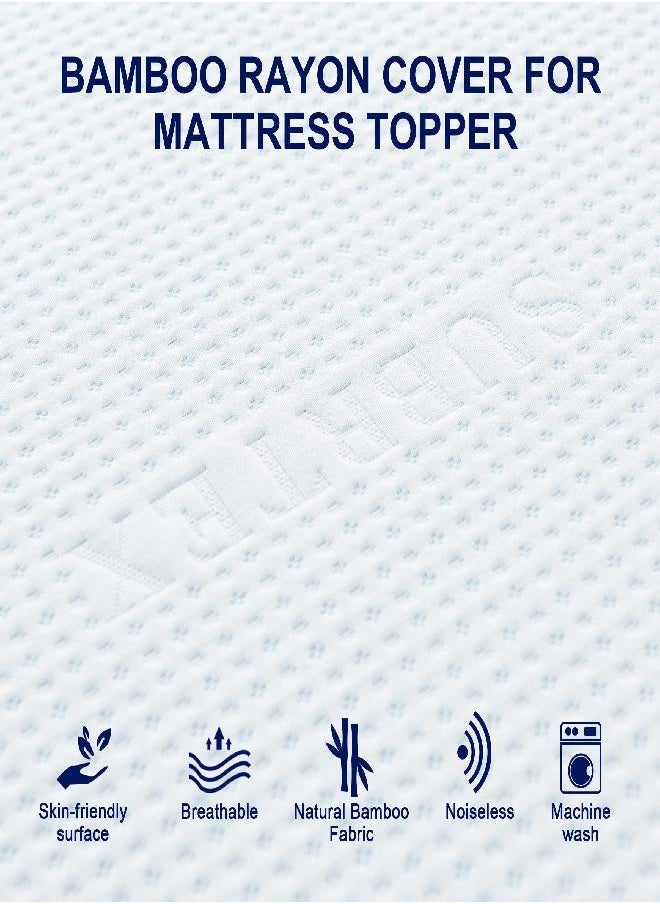 subrtex subrtex 2 Inch Mattress Topper Cover (Only Cover) Mattress Protector Bedding Bamboo Rayon Removable Mattress Encasement for Latex Cool Mattress Cover with Zipper with Adjustable Straps (Twin XL,White)  - Image 1