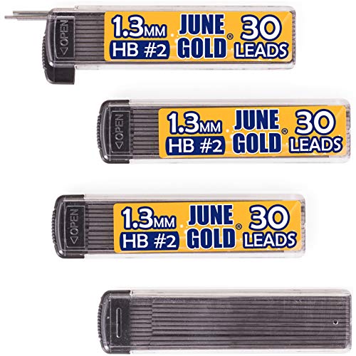 June Gold 120 Pieces, 1.3 mm HB #2 Lead Refills, 30 Pieces Per Dispenser, Medium Bold Thickness, Break Resistant Lead/Graphite (Pack of 4 Dispensers) - Image 1