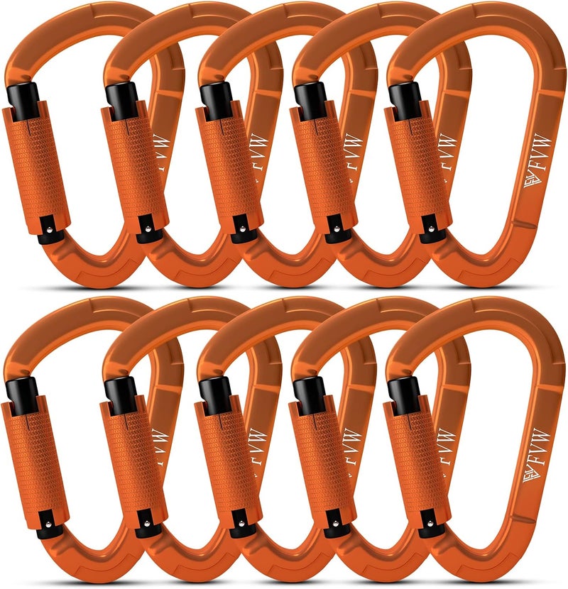 FVW Auto Locking Rock Climbing Carabiner Clips, UIAA Certified Professional 25KN (5620 lbs) Heavy Duty Caribeaners for Rappelling Swing Rescue & Gym etc,Large Carabiners,D-Shaped - Image 1
