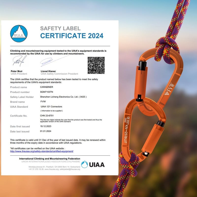 FVW Auto Locking Rock Climbing Carabiner Clips, UIAA Certified Professional 25KN (5620 lbs) Heavy Duty Caribeaners for Rappelling Swing Rescue & Gym etc,Large Carabiners,D-Shaped - Image 2