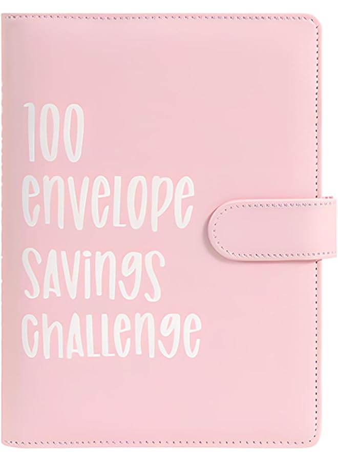 erorex 100 Envelopes Money Saving Challenge Heavy Duty Leather Money Saving Challenge Binder Book Easy And Fun Way For 100 Day Money Saving Challenge Budget Binder Budgeting Planner And Saving Money Pink  - Image 1
