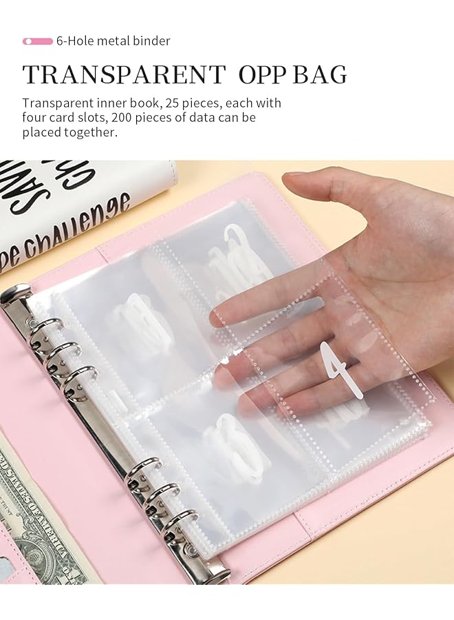 erorex 100 Envelopes Money Saving Challenge Heavy Duty Leather Money Saving Challenge Binder Book Easy And Fun Way For 100 Day Money Saving Challenge Budget Binder Budgeting Planner And Saving Money Pink  - Image 3