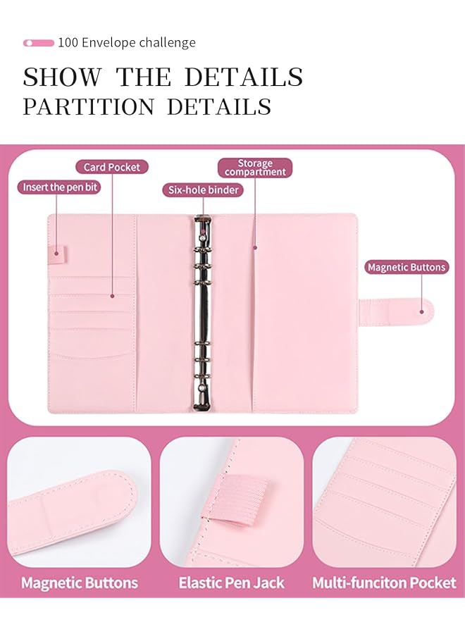 erorex 100 Envelopes Money Saving Challenge Heavy Duty Leather Money Saving Challenge Binder Book Easy And Fun Way For 100 Day Money Saving Challenge Budget Binder Budgeting Planner And Saving Money Pink  - Image 5