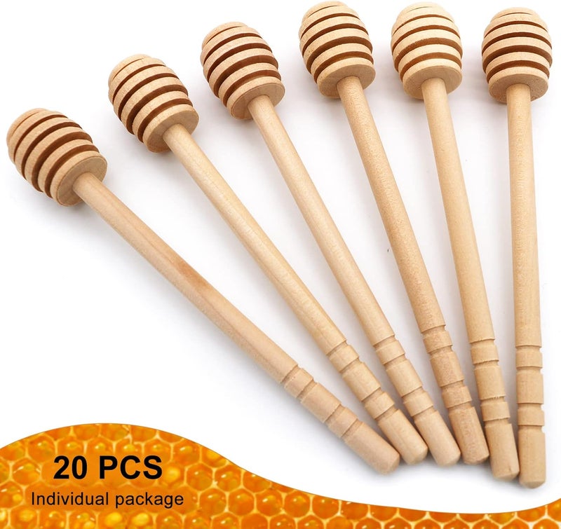 BLUETOP 20PCS Wooden Honey Dipper Stick 6 Inch Individually Wrapped Honey Stirrer Stick,Honeycomb Sticks,Honey Wand for Honey Jar Dispense Drizzle Honey and Wedding Party Favors Gift. - Image 3
