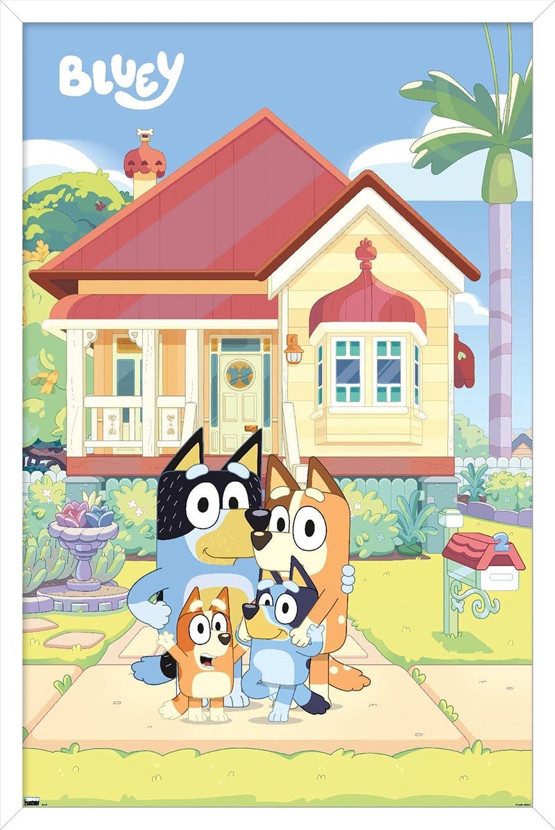 Trends International Bluey - Family Wall Poster, 22.4L x 14.7W, White Framed Version - Image 1