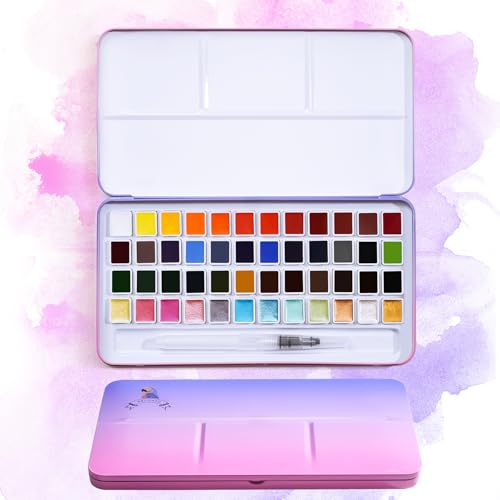 Lightwish MeiLiang Watercolor Paint Set, 36 Standard Colors and 12 Glittery Colors in Exquisite Carrying Box with Metal Ring and Watercolor Brush, Perfect as Art Gift, Suitable for Beginners, Professionals - Image 1