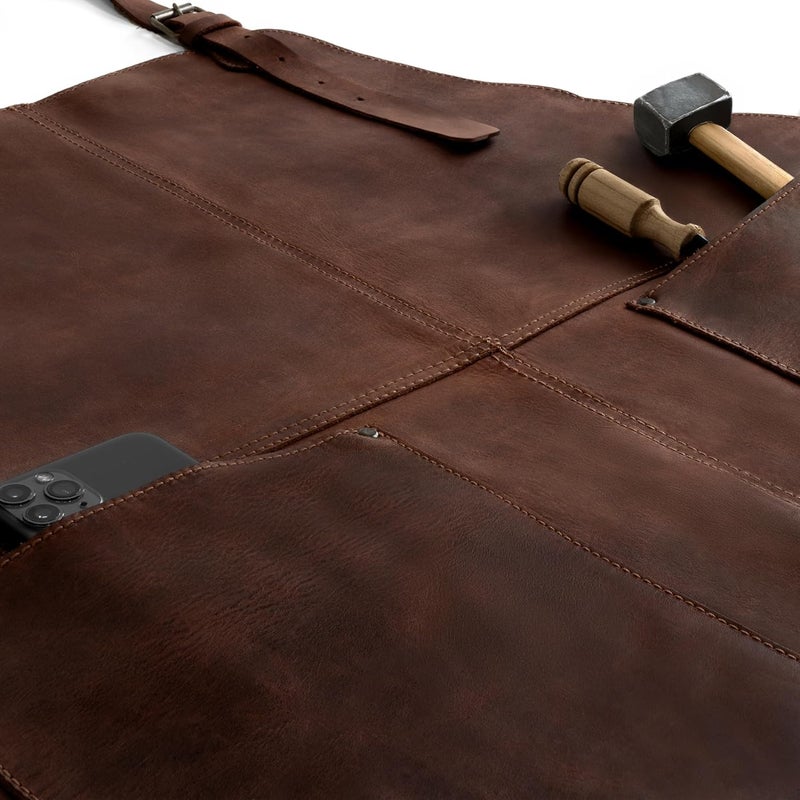 Hide & Drink, Rustic Apron with Large Pockets and Adjustable Straps, Full Grain Leather, Handmade, Bourbon Brown, Unique - Image 3
