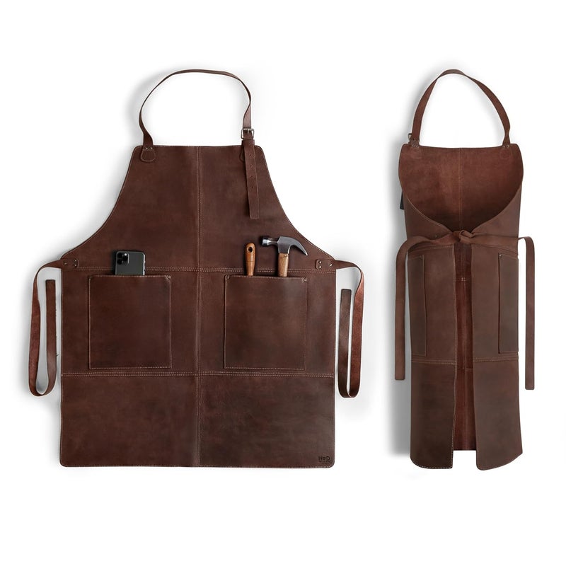 Hide & Drink, Rustic Apron with Large Pockets and Adjustable Straps, Full Grain Leather, Handmade, Bourbon Brown, Unique - Image 1
