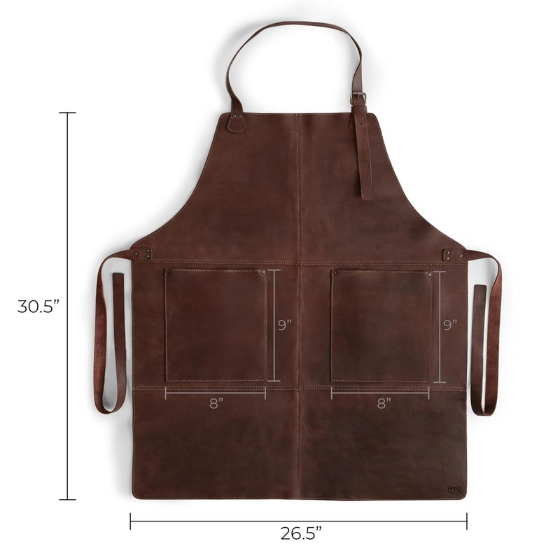 Hide & Drink, Rustic Apron with Large Pockets and Adjustable Straps, Full Grain Leather, Handmade, Bourbon Brown, Unique - Image 4