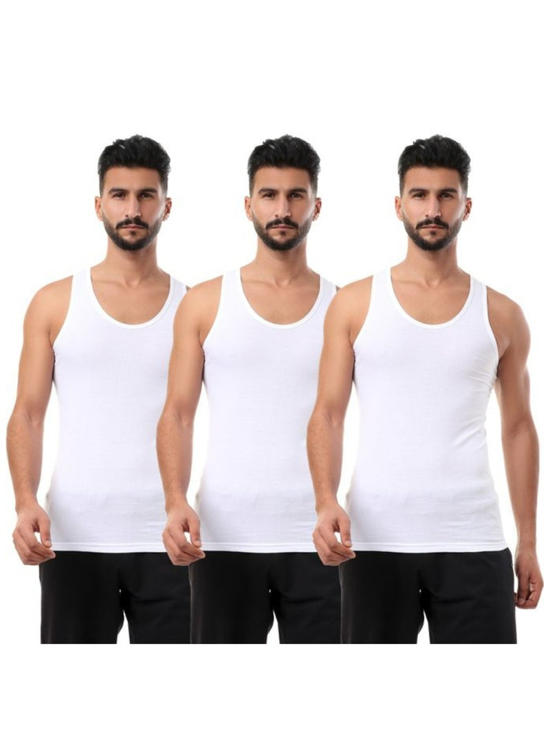 مجموعة من 3 قمصان داخلية بدون أكمام من القطن بنسبة 100% باللون الأبيض للرجال