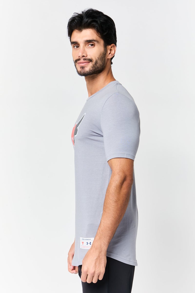 Under Armour x Project Rock Men Loose Fit Short Sleeve Outdoor T-Shirt, Grey - Image 2