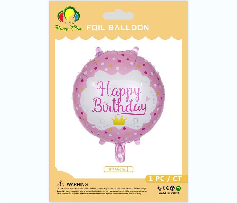 PARTY TIME  1 Piece Pink Happy Birthday Foil Balloon Decoration Pink Foil Balloon Party Decor Baby Girl Princess Round Foil Balloon for Themed Birthday Events 18 Inches - Image 2