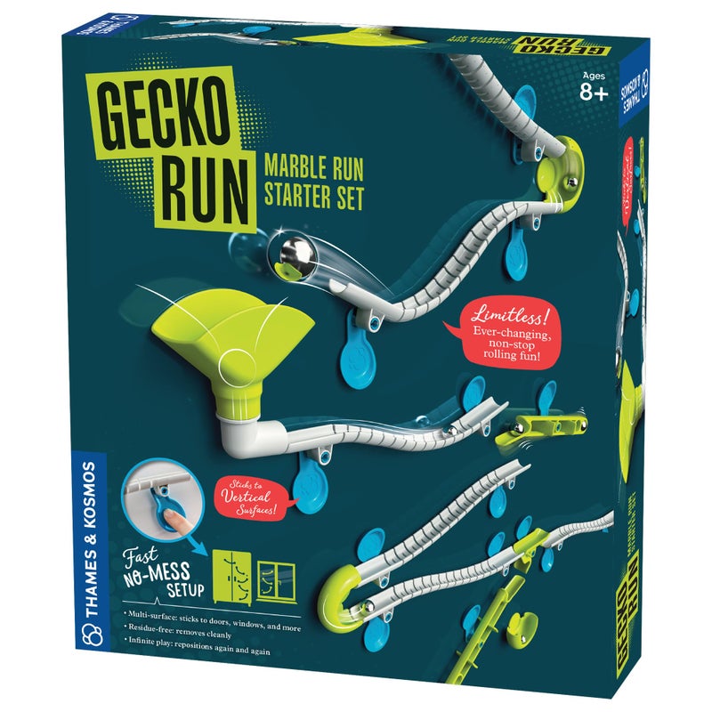 Thames & Kosmos Gecko Run Marble Run Starter Set by Thames & Kosmos, Toy of The Year Winner - 63 Piece Vertical Marble Run, Flexible Tracks | Fast, No-Mess Setup, Residue-Free Nano-Adhesive Pads, Creative Play - Image 1