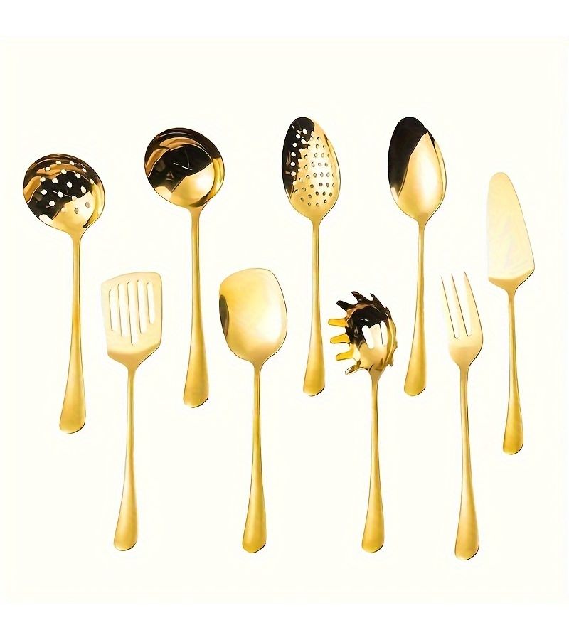 9pcs Golden Stainless Steel Cutlery Set Mirror Polished for Home Wedding Party - Image 5