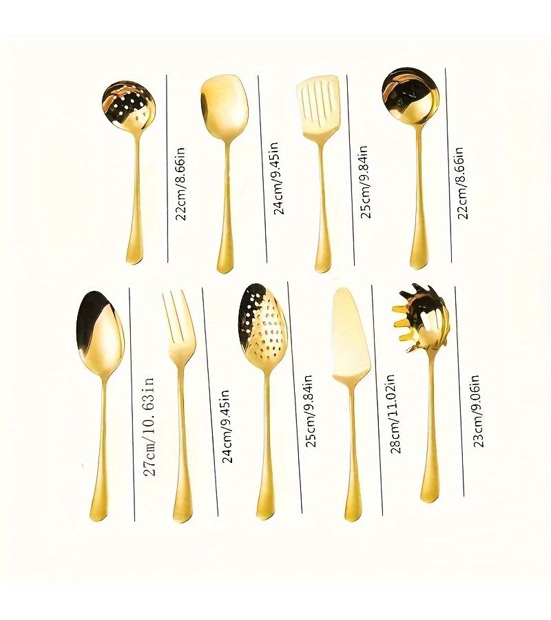 9pcs Golden Stainless Steel Cutlery Set Mirror Polished for Home Wedding Party - Image 3