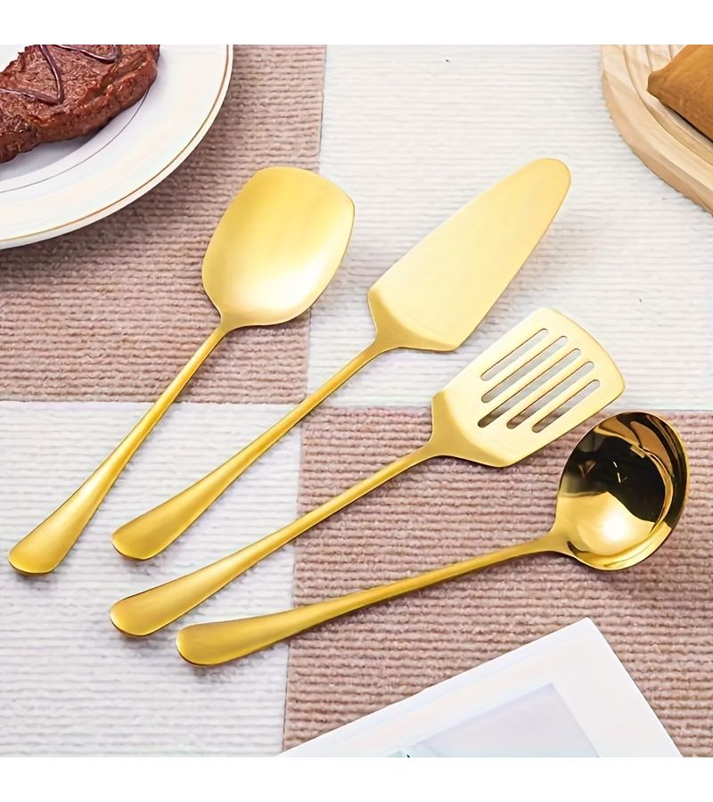 9pcs Golden Stainless Steel Cutlery Set Mirror Polished for Home Wedding Party - Image 2
