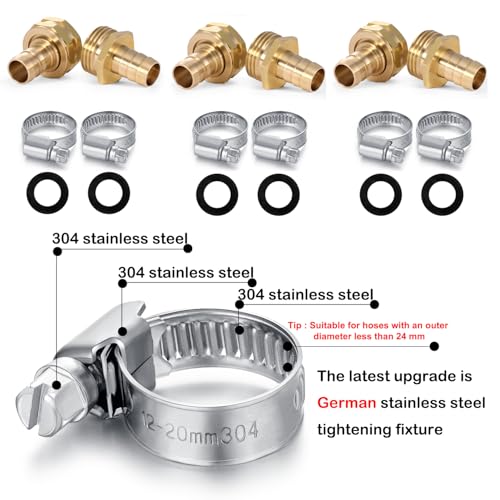 YELUN Solid Brass Garden Hose Repair Connector with Clamps Hose End Repair Kit,Fit for Male and Female Hose Fittings (5/8"-3 Set) - Image 3