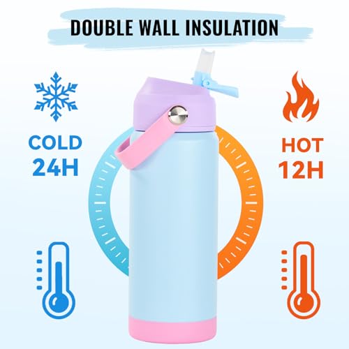 Fijinhom 18oz Insulated Stainless Steel Water Bottle, Wide Mouth Double Wall Vacuum, Silicone Straw, Sweat & Leak Proof, BPA Free Insulated Water Flask for Travel, Keep Cold 24h Hot 12h, Light Purple - Image 5