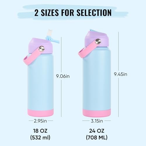 Fijinhom 18oz Insulated Stainless Steel Water Bottle, Wide Mouth Double Wall Vacuum, Silicone Straw, Sweat & Leak Proof, BPA Free Insulated Water Flask for Travel, Keep Cold 24h Hot 12h, Light Purple - Image 2
