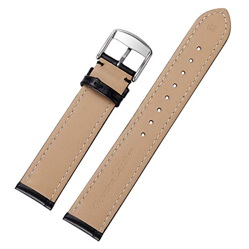 iStrap Leather Watch band Alligator Grain Calfskin Replacement Strap Stainless Steel Buckle Bracelet for Men Women-18mm 19mm 20mm 21mm 22mm 24mm-Black Brown - Image 3