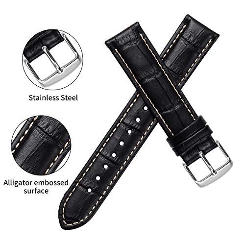 iStrap Leather Watch band Alligator Grain Calfskin Replacement Strap Stainless Steel Buckle Bracelet for Men Women-18mm 19mm 20mm 21mm 22mm 24mm-Black Brown - Image 4
