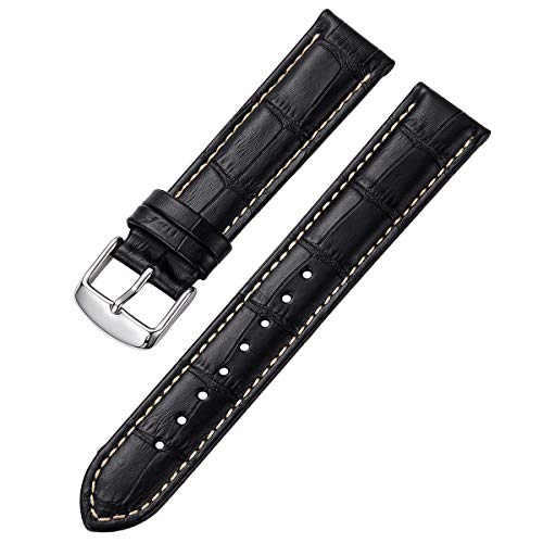 iStrap Leather Watch band Alligator Grain Calfskin Replacement Strap Stainless Steel Buckle Bracelet for Men Women-18mm 19mm 20mm 21mm 22mm 24mm-Black Brown - Image 1